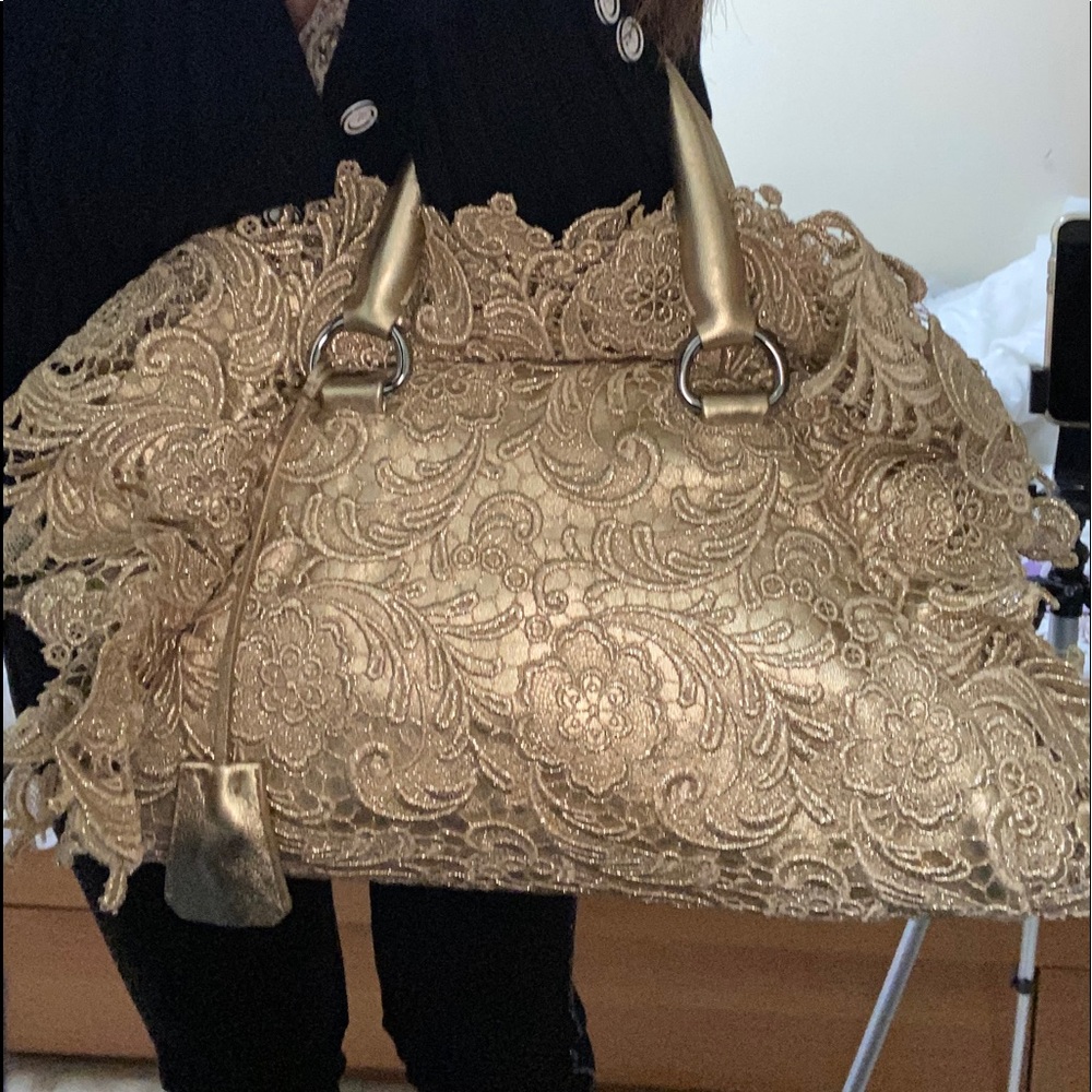 New Gold Prada leather and lace bag - Picture 4 of 12